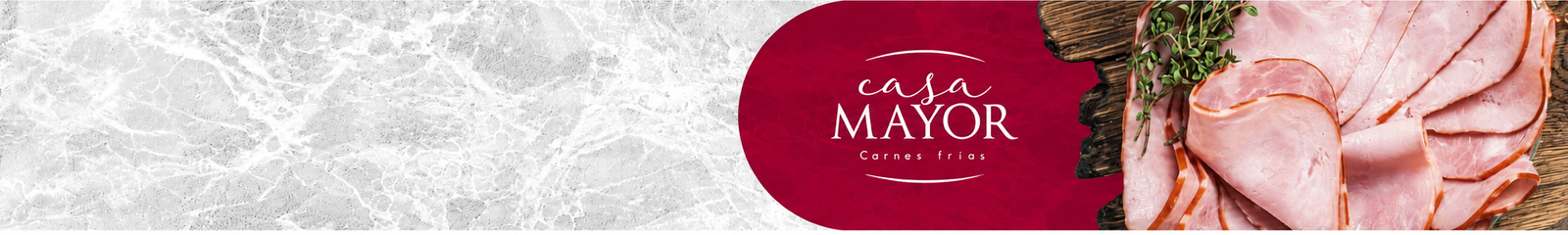 Banner de mármol con jamón y logo Casa Mayor